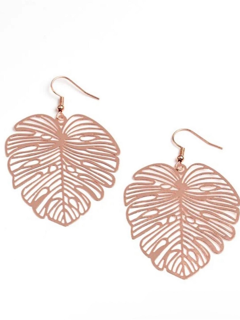 Rose Gold Leaf Filigree Drop Earrings - Women's Jewelry